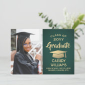 Class Year Greenと金ゴールドモダンの卒業写真 招待状 (スタンド正面)