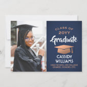 Class Year Navy Blue and Copper卒業写真 招待状 (正面)