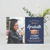 Class Year Navy Blue and Copper卒業写真 招待状 (スタンド正面)