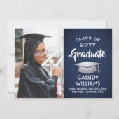 Class Year Navy Blue and White卒業写真 招待状 (正面)