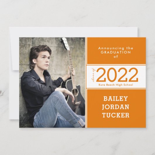 Class Year Orange & White 2-Photo卒業 案内状 (正面)