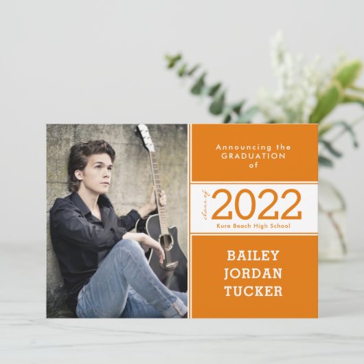 Class Year Orange & White 2-Photo卒業 案内状 (スタンド正面)