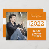 Class Year Orange & White 2-Photo卒業 案内状 (正面/裏面)