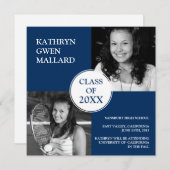 Class Year Photo Graduation Announcement Navy Blue 案内状 (正面/裏面)