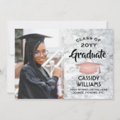 Class Year White Marble & Pink卒業写真 招待状 (正面)