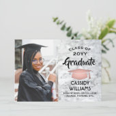 Class Year White Marble & Pink卒業写真 招待状 (スタンド正面)