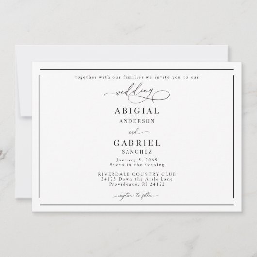 Classi Elegance Black and White Wedding 招待状 (正面)