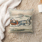 Classic 1853 Sleigh Ride Currier Ives Road Winter クッション (ブランケット)