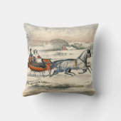 Classic 1853 Sleigh Ride Currier Ives Road Winter クッション (裏面)
