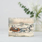 Classic 1853 Sleigh Ride Currier Ives Road Winter ポストカード (スタンド正面)
