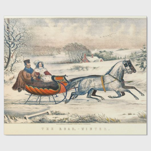 Classic 1853 Sleigh Ride Currier Ives Road Winter ラッピングペーパー (フラット)