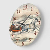 Classic 1853 Sleigh Ride Currier Ives Road Winter ラージ壁時計 (傾斜)
