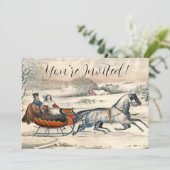 Classic 1853 Sleigh Ride Currier Ives Road Winter 招待状 (スタンド正面)