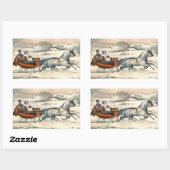 Classic 1853 Sleigh Ride Currier Ives Road Winter 長方形シール (シート)