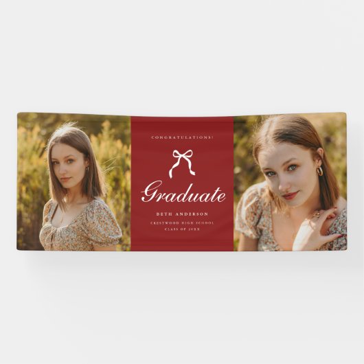 Classic 2-Photo Script Coquette Graduation Party 横断幕 (横)