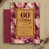 Classic 60th Birthday Deep Red Blush Gold Invites 招待状