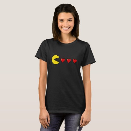 Classic 80s Retro Arcade 8 bit Game Valentine Hear Tシャツ (正面フル)