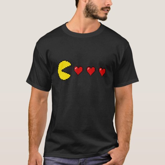 Classic 80s Retro Arcade 8 bit Game Valentine Hear Tシャツ (正面)