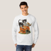 Classic 90s Cat Pumpkin Halloween Retro Floral Spo Tシャツ (正面フル)