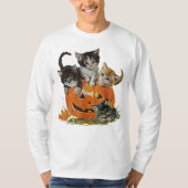 Classic 90s Cat Pumpkin Halloween Retro Floral Spo Tシャツ (正面)