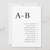 Classic Alphabetical Wedding Seating Chart Card 招待状 (正面)