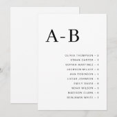 Classic Alphabetical Wedding Seating Chart Card 招待状 (正面/裏面)