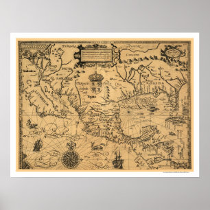 Classic America Map 1600 ポスター