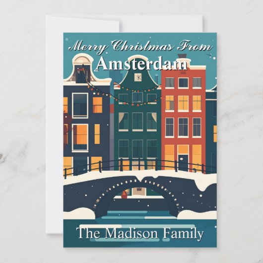 Classic Amsterdam Christmas Family Canal Houses シーズンカード (正面)