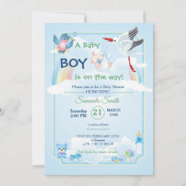 Classic and cute Stork Baby Shower Invitation 招待状