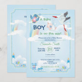 Classic and cute Stork Baby Shower Invitation 招待状 (正面/裏面)