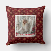 Classic Angel Poinsettia Red Gold Holiday Christma クッション (裏面)