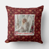 Classic Angel Poinsettia Red Gold Holiday Christma クッション (正面)