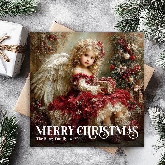 Classic Angelic Victorian Christmas Card Deep Red シーズンカード