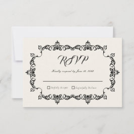 Classic Antique Ivory Ornately Framed Wedding 出欠カード