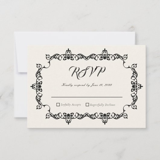 Classic Antique Ivory Ornately Framed Wedding 出欠カード (正面)