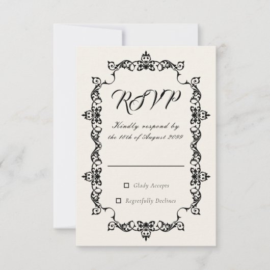 Classic Antique Ivory Ornately Framed Wedding RSVP (正面)