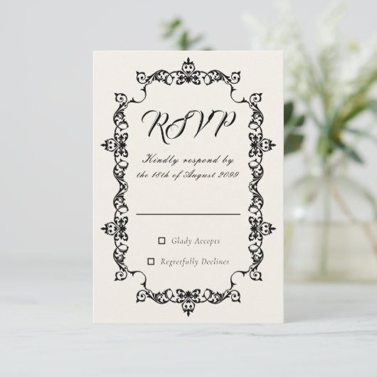 Classic Antique Ivory Ornately Framed Wedding RSVP (スタンド正面)