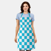 Classic aqua blue checkerboard エプロン (着用した状態)