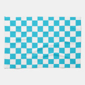 Classic aqua blue checkerboard キッチンタオル (横)