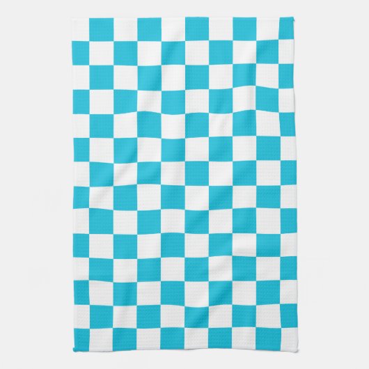 Classic aqua blue checkerboard キッチンタオル (縦)