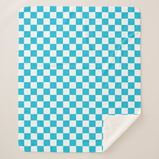 Classic aqua blue checkerboard シェルパブランケット (正面)