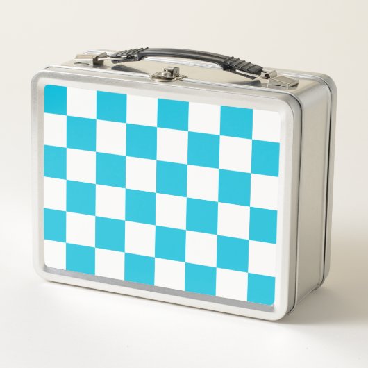 Classic aqua blue checkerboard メタルランチボックス (正面)