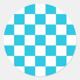 Classic aqua blue checkerboard ラウンドシール