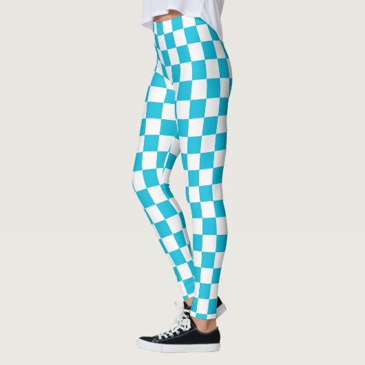 Classic aqua blue checkerboard レギンス (左)