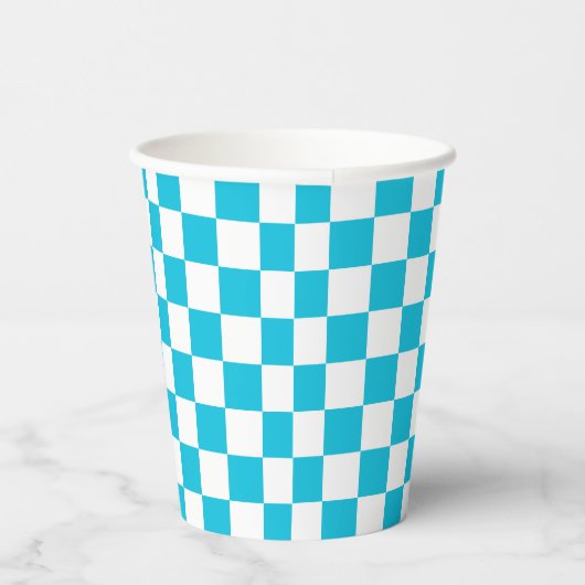 Classic aqua blue checkerboard 紙コップ (右)