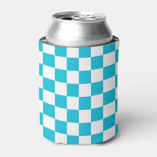 Classic aqua blue checkerboard 缶クーラー (缶正面)