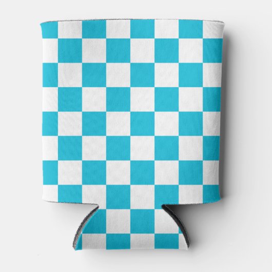 Classic aqua blue checkerboard 缶クーラー (正面)