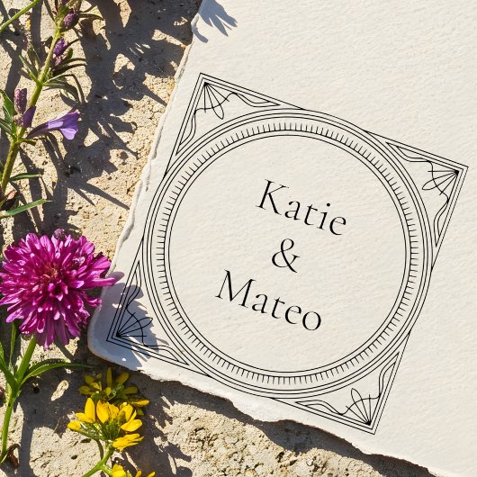 Classic Art Deco Wooden Couple's Names ラバースタンプ