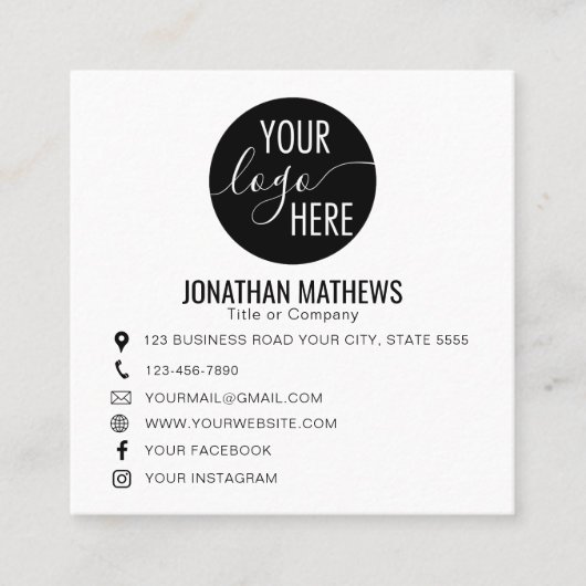 Classic Basic Professional Company Logo QR Code スクエア名刺 (正面)