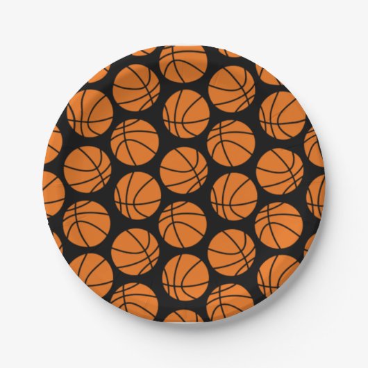 Classic Basketball Pattern on Black ペーパープレート (正面)
